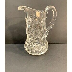 Vintage Genuine Hand Cut Lead Crystal Pitcher Vase Stars Checkerboard